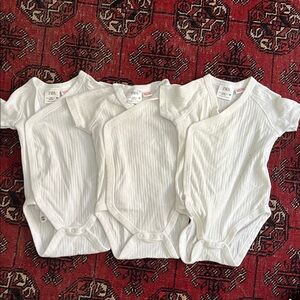 3 Zara Baby White Ribbed Bodysuit